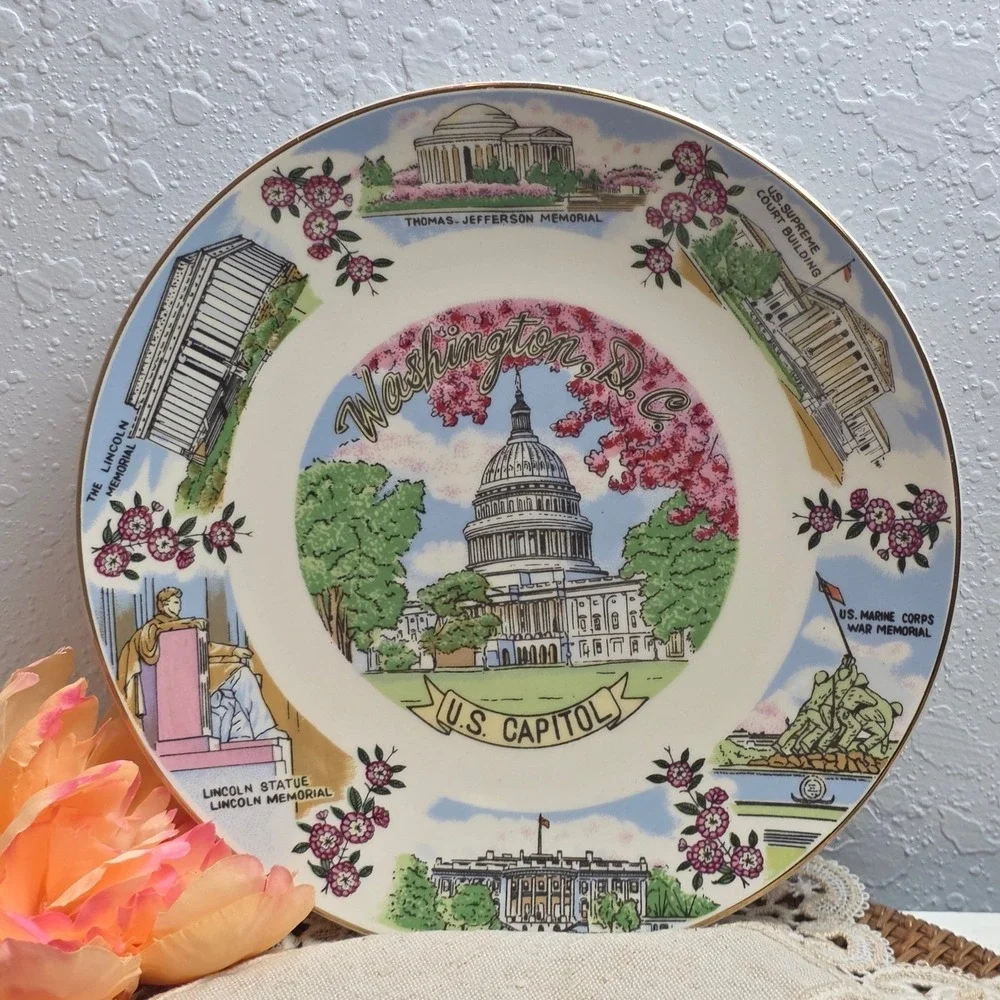 Vintage Washington DC Plate US Capitol Lincoln‎ Memorial White House Souvenir